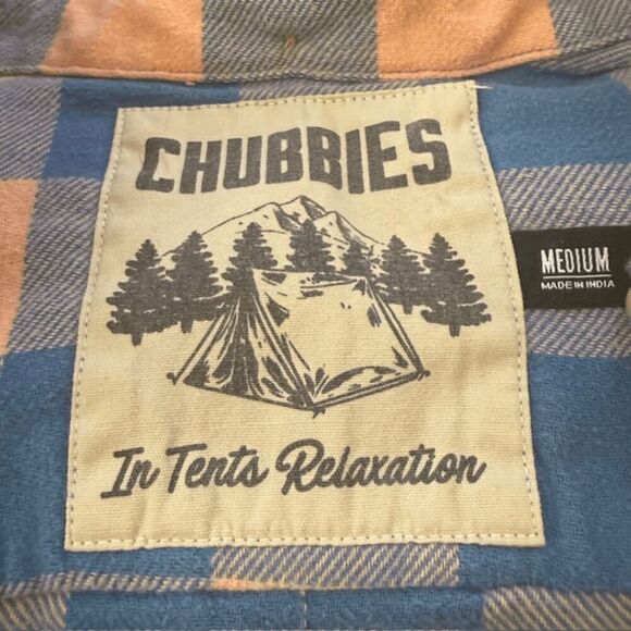 Chubbies Men's Check Tents Relaxation Button Down Shirt Blue Orange Size Medium - Picture 3 of 5